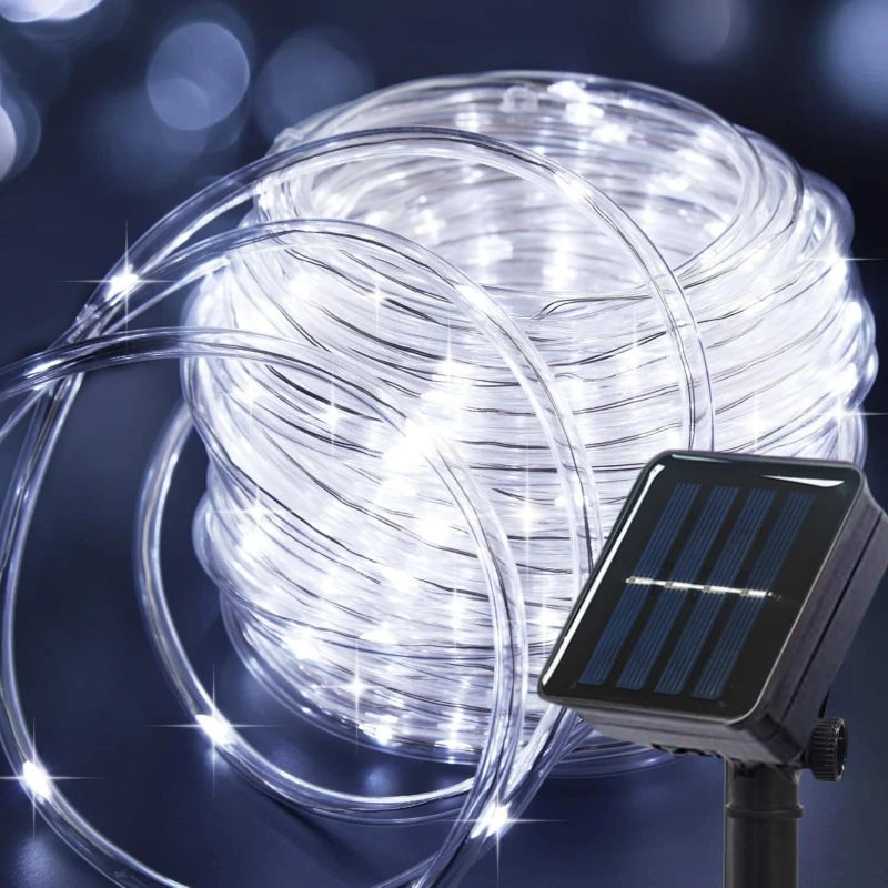 Solar Rope Strip Light Outdoor Waterproof LED Fairy Light Strings Christmas Decor for Garden Lawn Tree Yard Fence Xmas Decor