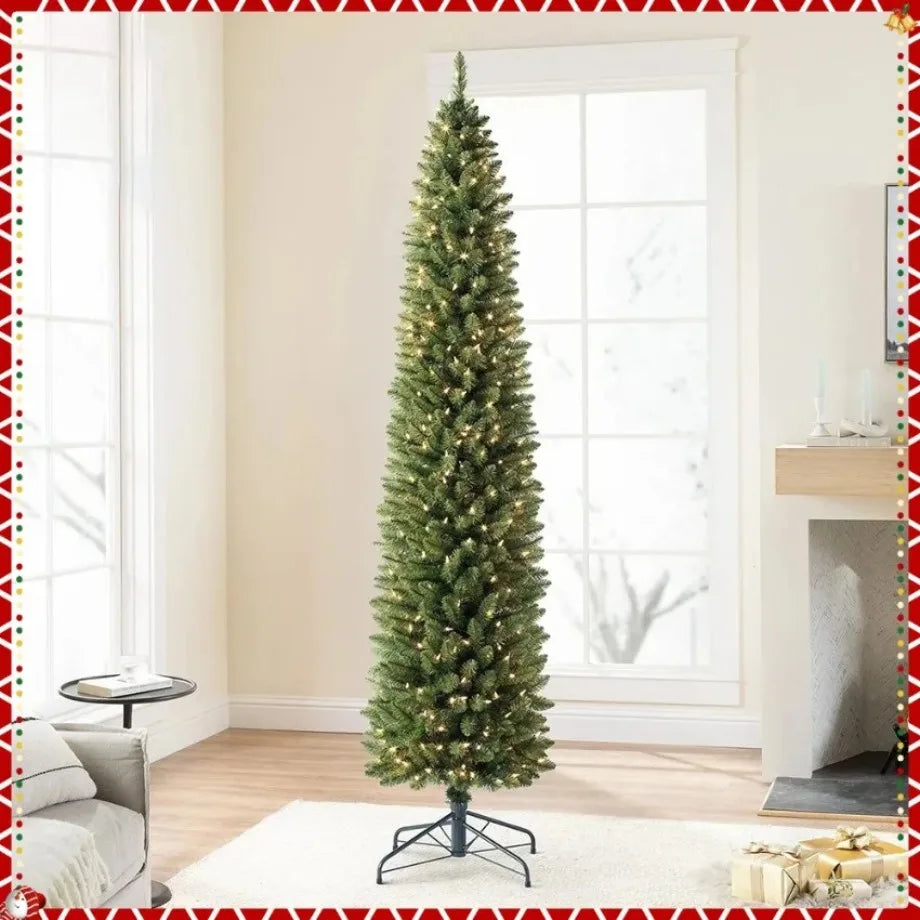Artificial Christmas Tree PVC Material LED Light Pencil Christmas Tree 1.5m to 2.1m Family Christmas Party Scene Decorations