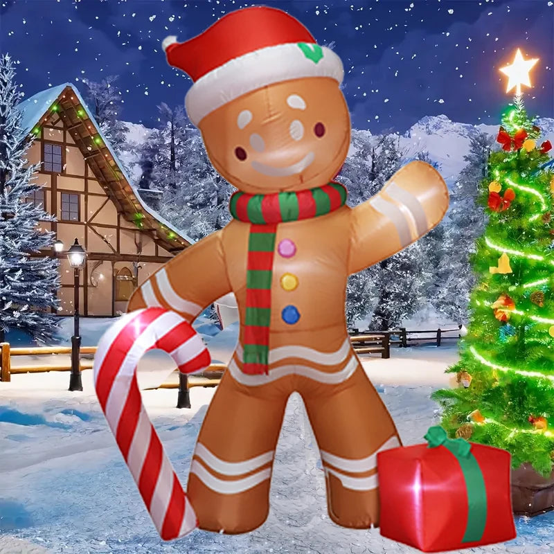 Christmas Decoration Crutch Santa Claus Inflatable Toy with LED Lights Outdoor Inflatable Model Ornament Holiday DIY Decorations
