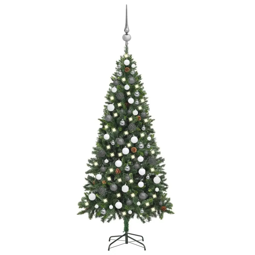 Pre-Lit 70.9\" Artificial Christmas Tree with Ball Set Pine Cones Festive Christmas Decorations