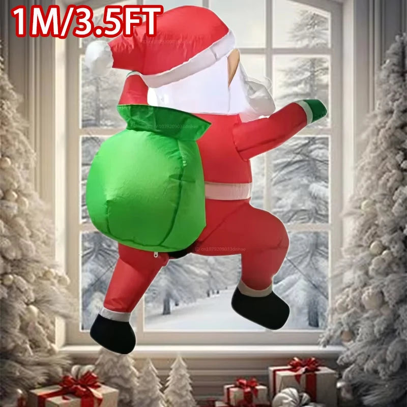 Christmas Decoration Crutch Santa Claus Inflatable Toy with LED Lights Outdoor Inflatable Model Ornament Holiday DIY Decorations