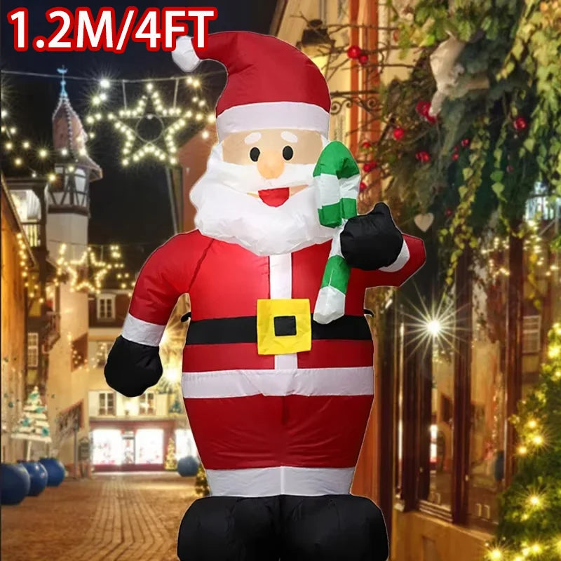 Christmas Decoration Crutch Santa Claus Inflatable Toy with LED Lights Outdoor Inflatable Model Ornament Holiday DIY Decorations