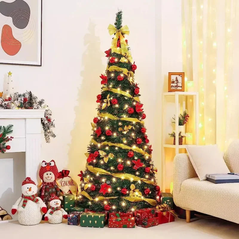 1.2/1.5/1.8/2.1M Folding Christmas Tree Home Atmosphere Christmas Decoration with Lights Shopping Mall Ornament New Year's Gift