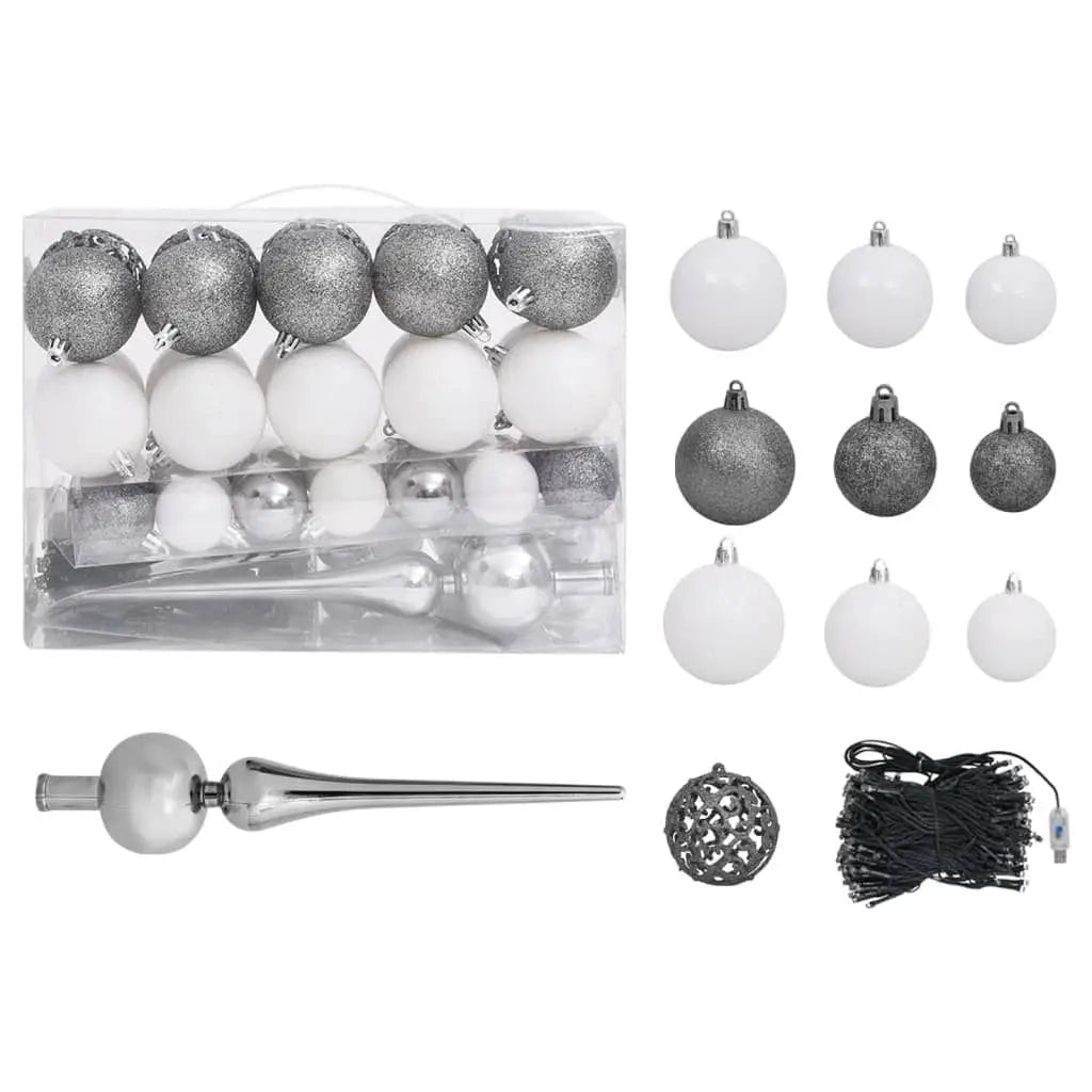 Pre-Lit 70.9\" Artificial Christmas Tree with Ball Set Pine Cones Festive Christmas Decorations