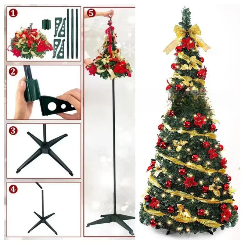 1.2/1.5/1.8/2.1M Folding Christmas Tree Home Atmosphere Christmas Decoration with Lights Shopping Mall Ornament New Year's Gift