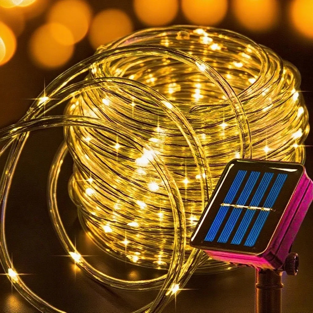 Solar Rope Strip Light Outdoor Waterproof LED Fairy Light Strings Christmas Decor for Garden Lawn Tree Yard Fence Xmas Decor
