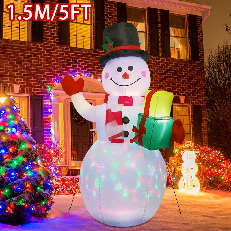 Christmas Decoration Crutch Santa Claus Inflatable Toy with LED Lights Outdoor Inflatable Model Ornament Holiday DIY Decorations