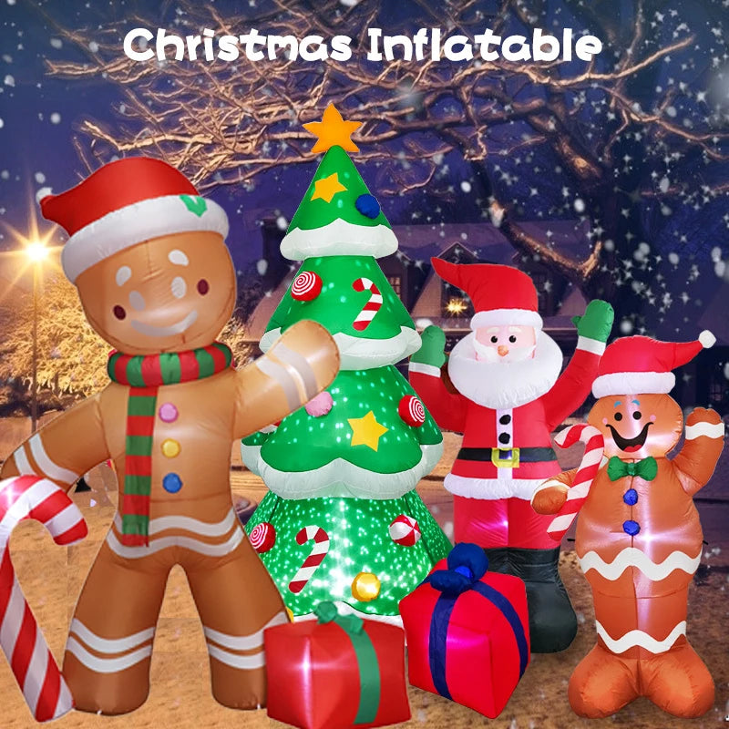 Christmas Decoration Crutch Santa Claus Inflatable Toy with LED Lights Outdoor Inflatable Model Ornament Holiday DIY Decorations