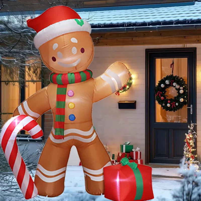 Christmas Decoration Crutch Santa Claus Inflatable Toy with LED Lights Outdoor Inflatable Model Ornament Holiday DIY Decorations