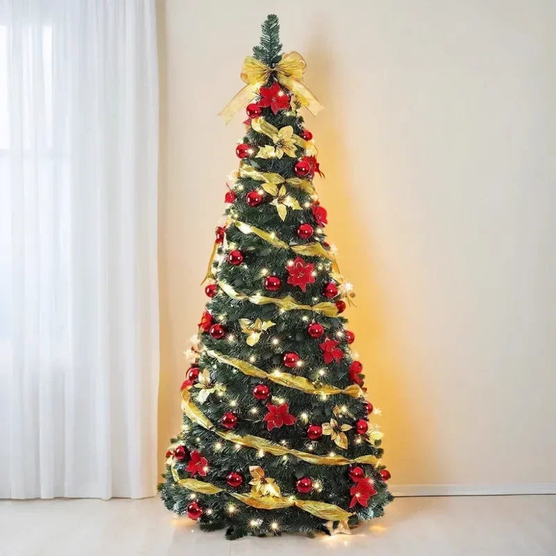 1.2/1.5/1.8/2.1M Folding Christmas Tree Home Atmosphere Christmas Decoration with Lights Shopping Mall Ornament New Year's Gift