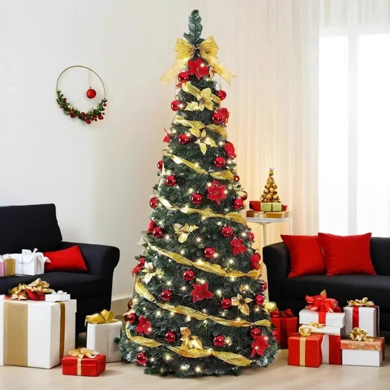 1.2/1.5/1.8/2.1M Folding Christmas Tree Home Atmosphere Christmas Decoration with Lights Shopping Mall Ornament New Year's Gift