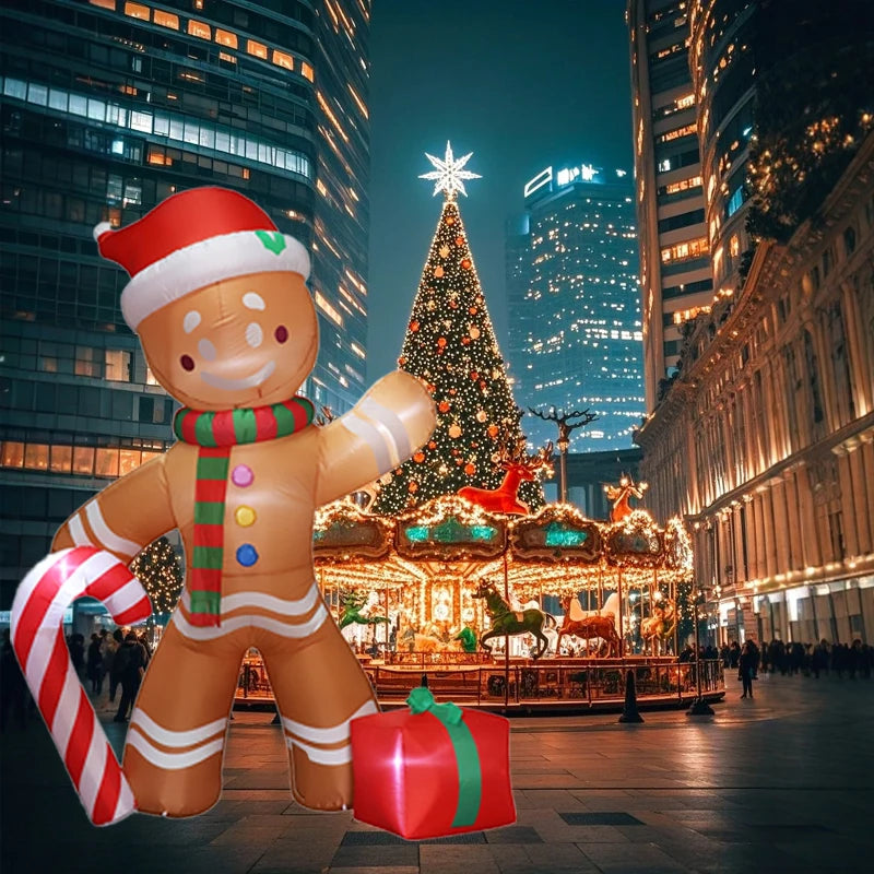 Christmas Decoration Crutch Santa Claus Inflatable Toy with LED Lights Outdoor Inflatable Model Ornament Holiday DIY Decorations