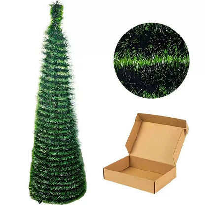 1.5m Scalable Christmas Tree With Green Leaves, Foldable Woolen Strips, Tree, Spiral Tree, Christmas Decorative Ornaments
