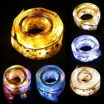 Christmas Ribbon Fairy Light String Merry Christmas Decorations For Home 2024 Cristmas Ornament Xmas Navidad Gifts New Year 2025