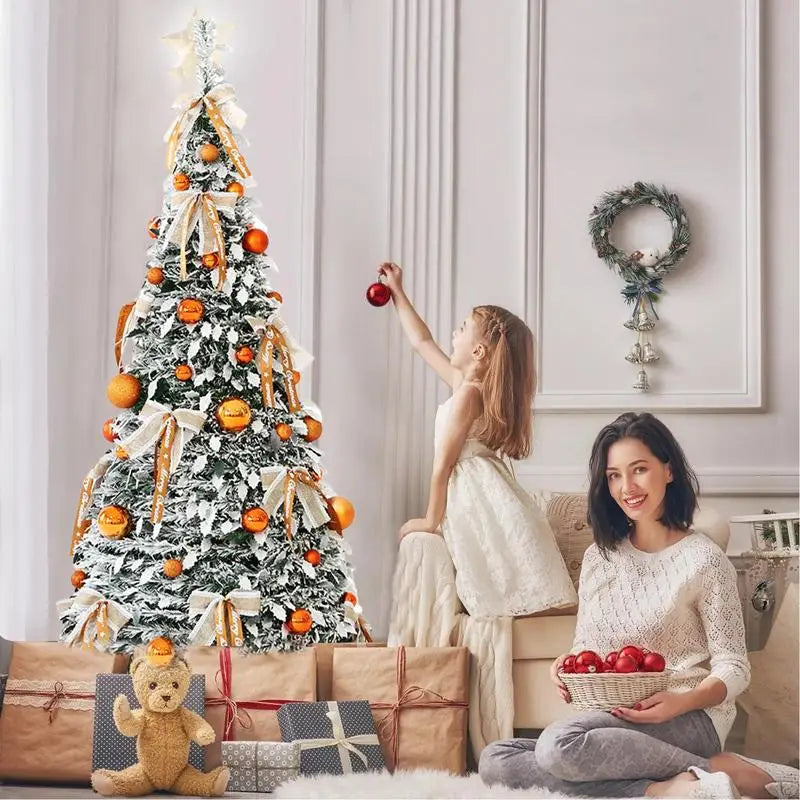 New Folding Christmas Tree Retractable Christmas Tree Easy To Assemble with Bows and Balls Christmas Holiday Decoration