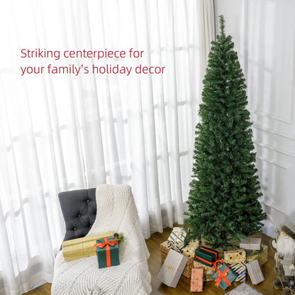 7 FT Slim Christmas Tree with Lights Pencil Xmas Tree with Stand 818 Tips Holiday Indoor Decoration Party Green Christmas Tree