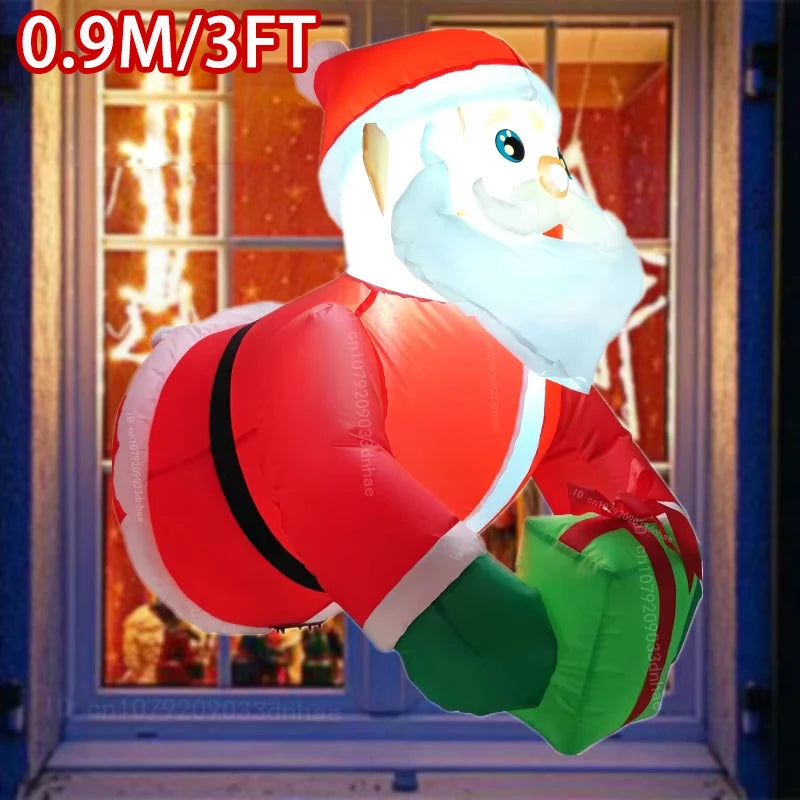 Christmas Decoration Crutch Santa Claus Inflatable Toy with LED Lights Outdoor Inflatable Model Ornament Holiday DIY Decorations