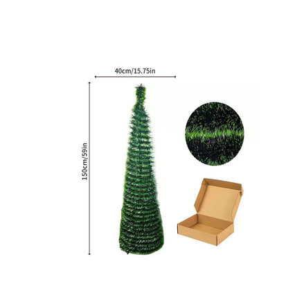 1.5m Scalable Christmas Tree With Green Leaves, Foldable Woolen Strips, Tree, Spiral Tree, Christmas Decorative Ornaments
