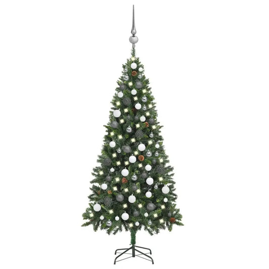 Pre-Lit 70.9\" Artificial Christmas Tree with Ball Set Pine Cones Festive Christmas Decorations