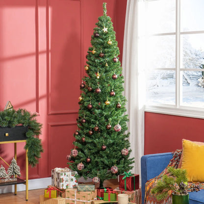7 FT Slim Christmas Tree with Lights Pencil Xmas Tree with Stand 818 Tips Holiday Indoor Decoration Party Green Christmas Tree