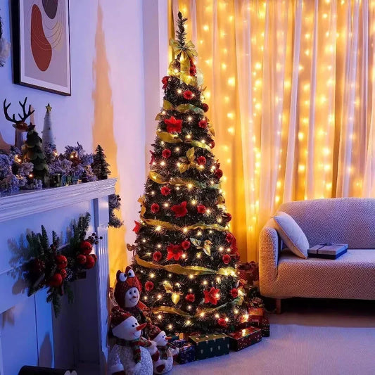1.2/1.5/1.8/2.1M Folding Christmas Tree Home Atmosphere Christmas Decoration with Lights Shopping Mall Ornament New Year's Gift