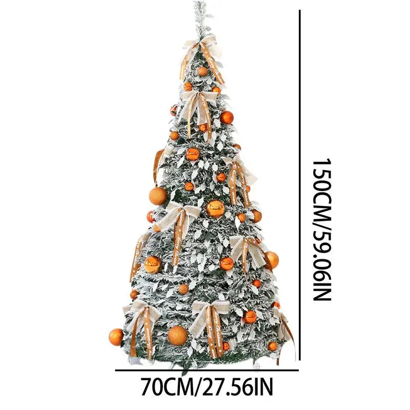 New Folding Christmas Tree Retractable Christmas Tree Easy To Assemble with Bows and Balls Christmas Holiday Decoration