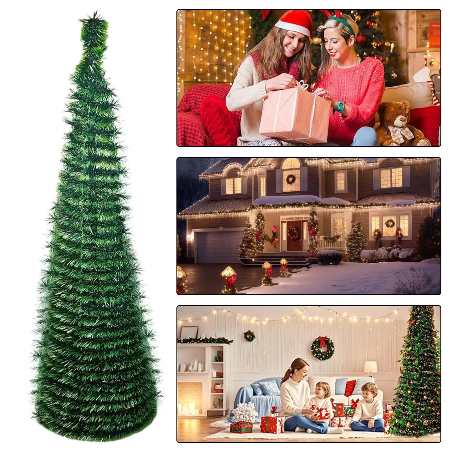 Small Christmas Tree 5 Ft Festival Ornament Foldable Fake Christmas Tree for Yard Porch Patio Kitchen Classroom Winter Holiday