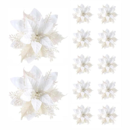 Glitter Artificial Flowers for Christmas Tree, Christmas Ornaments,Pink,Red,Gold, Xmas Decoration for Home, 14.5cm