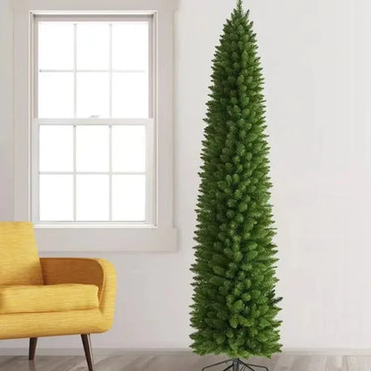 Artificial PVC Christmas Tree With Led Lights Green Pointed Thin Long Pen Pole Indoor And Outdoor Supplies New 150CM to 210CM