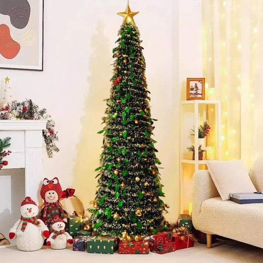 Small Christmas Tree 5 Ft Festival Ornament Foldable Fake Christmas Tree for Yard Porch Patio Kitchen Classroom Winter Holiday