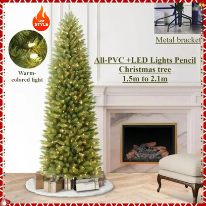 Artificial Christmas Tree PVC Material LED Light Pencil Christmas Tree 1.5m to 2.1m Family Christmas Party Scene Decorations