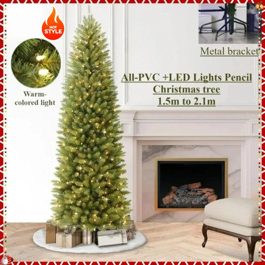 Artificial Christmas Tree PVC Material LED Light Pencil Christmas Tree 1.5m to 2.1m Family Christmas Party Scene Decorations