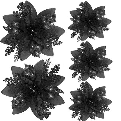 5pcs 14.5cm Glitter Artifical Christmas Flowers Mreey Christmas Tree Decoration Happy New Year Ornaments Xmas Fake Flowers natal