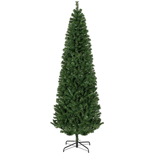 7 FT Slim Christmas Tree with Lights Pencil Xmas Tree with Stand 818 Tips Holiday Indoor Decoration Party Green Christmas Tree