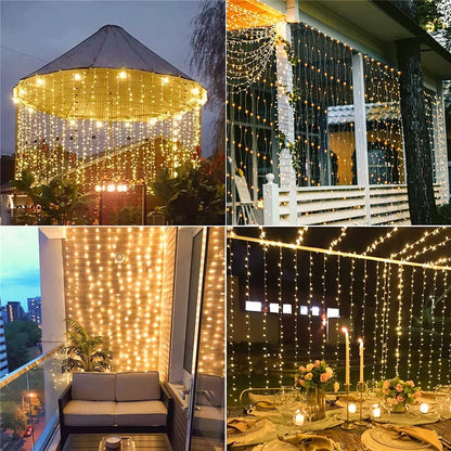 Solar Curtain Lights LED Solar Outdoor Waterproof Fairy lights With 8 Modes For Bedroom Window Patio Wedding Holiday Decorative