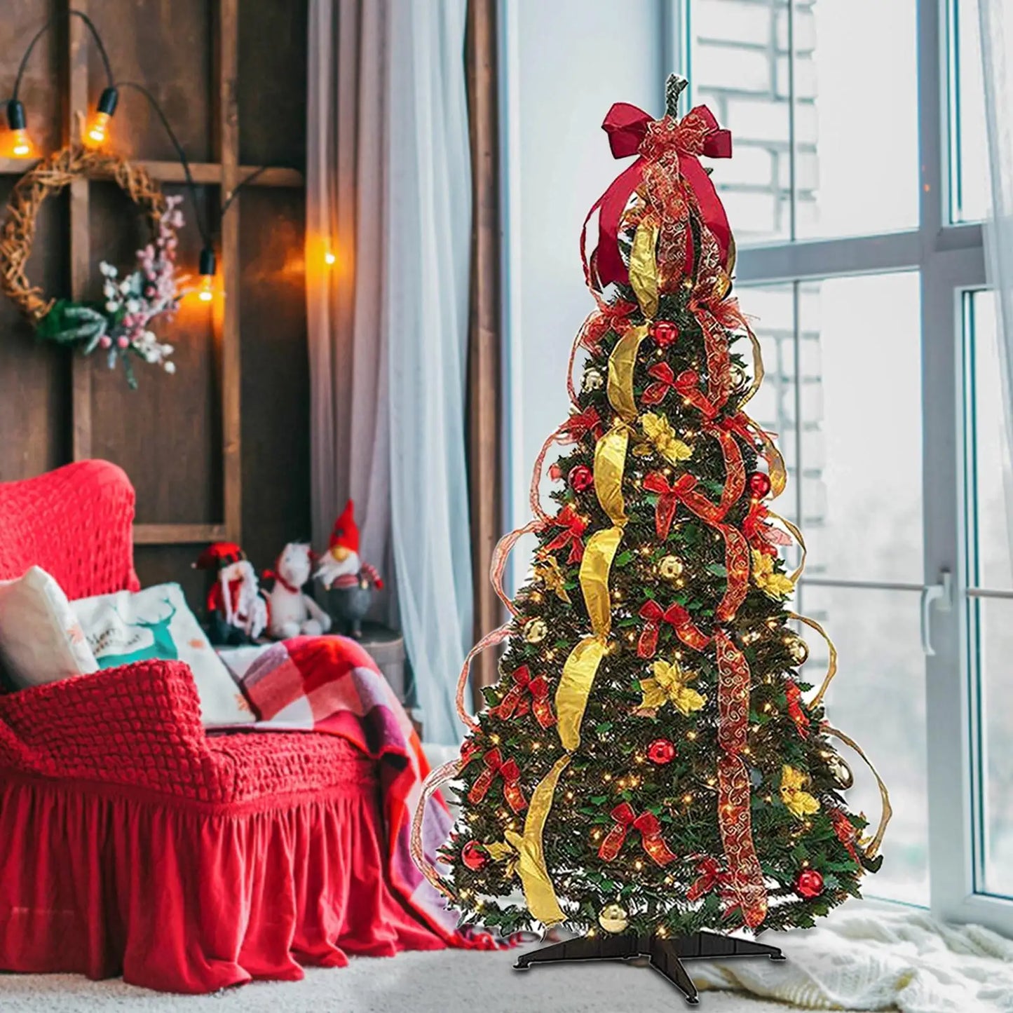 Christmas Pull Up Trees Collapsible Xmas Tree for Decorating Holiday Indoor