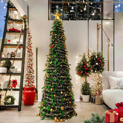 Small Christmas Tree 5 Ft Festival Ornament Foldable Fake Christmas Tree for Yard Porch Patio Kitchen Classroom Winter Holiday