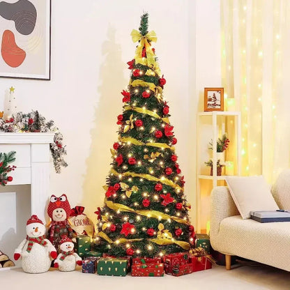 1.2/1.5/1.8/2.1M Folding Christmas Tree Home Atmosphere Christmas Decoration with Lights Shopping Mall Ornament New Year's Gift