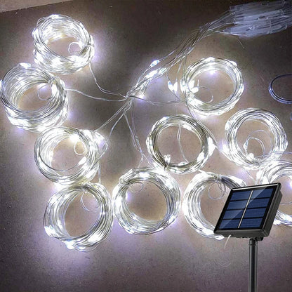 Solar Curtain Light Outdoor Waterproof Solar Fairy Garland String Lights Garden Yard Pavilion Wedding Party Holiday Decor Lights