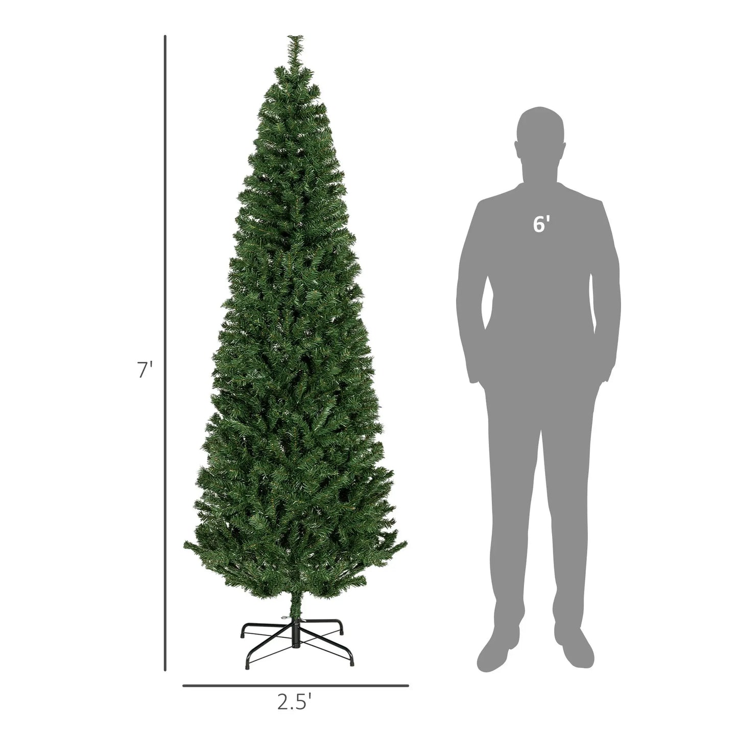 7 FT Slim Christmas Tree with Lights Pencil Xmas Tree with Stand 818 Tips Holiday Indoor Decoration Party Green Christmas Tree