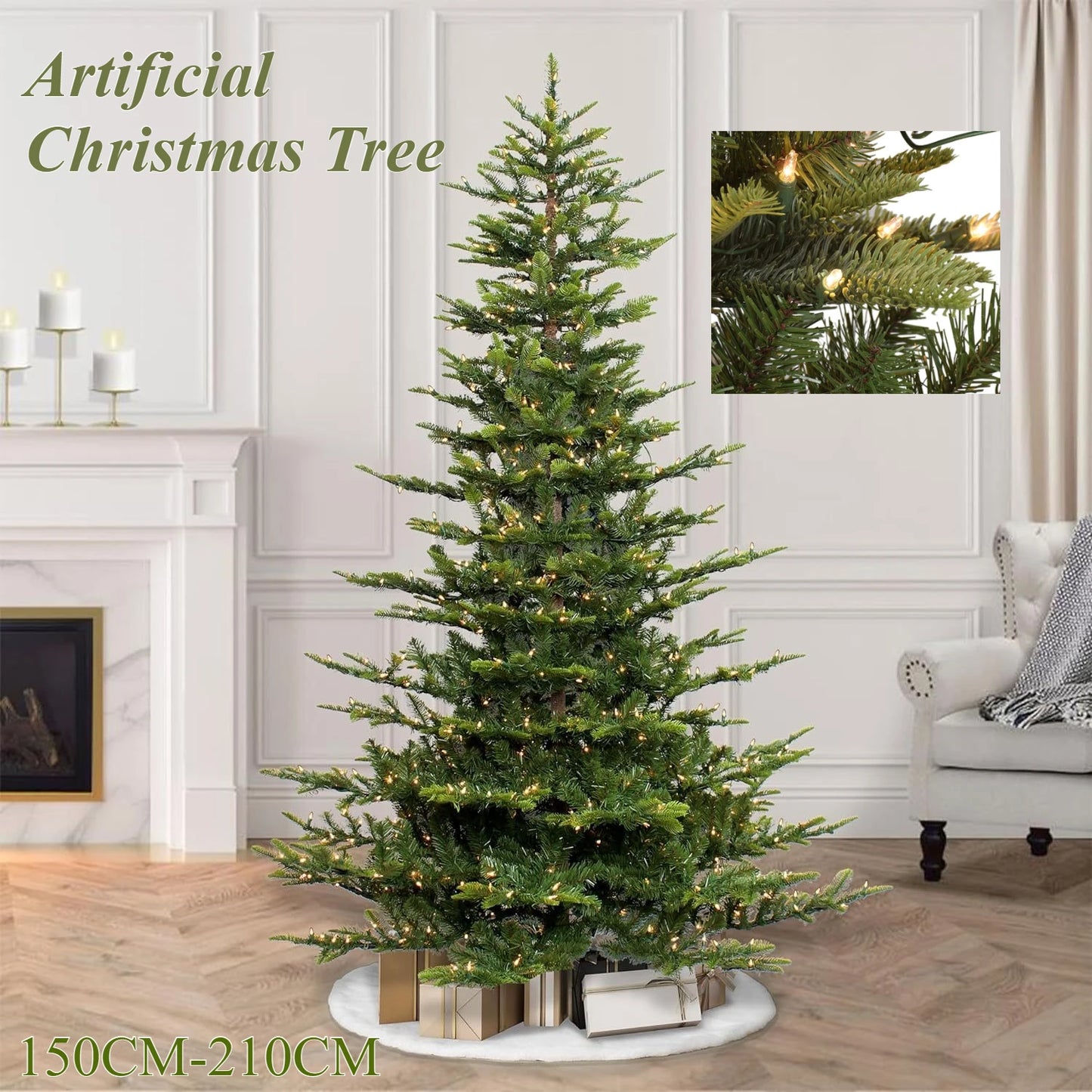 Artificial Christmas Tree 150CM-210CM Large Encrypted Christmas Tree with Lights Family Party Christmas Atmosphere Decoration