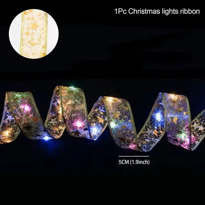 Christmas Ribbon Fairy Light String Merry Christmas Decorations For Home 2024 Cristmas Ornament Xmas Navidad Gifts New Year 2025