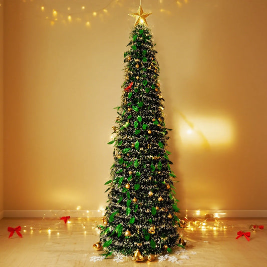 1.5m Scalable Christmas Tree With Green Leaves, Foldable Woolen Strips, Tree, Spiral Tree, Christmas Decorative Ornaments